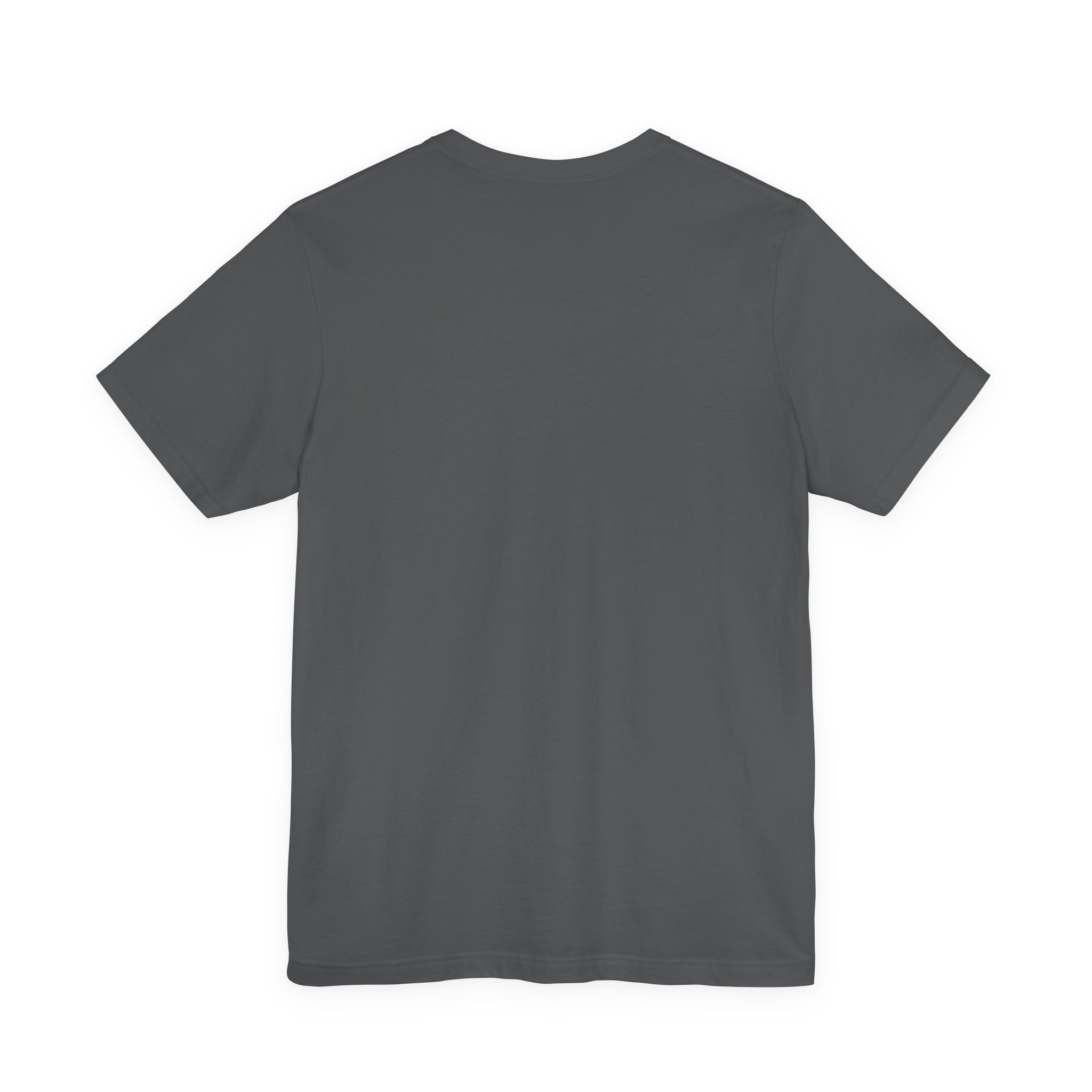 back view of  dark gray t-shirt on a white background