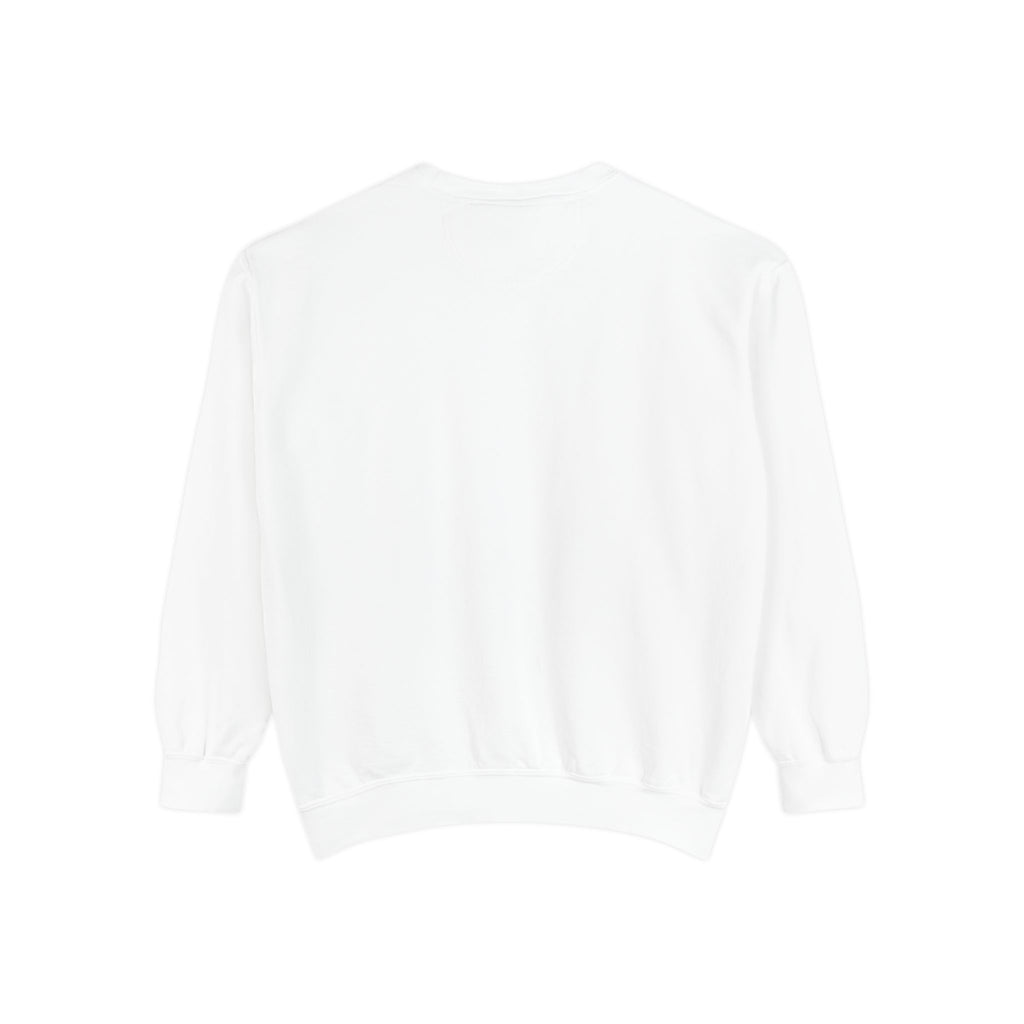back view of white sweatshirt with on a white background