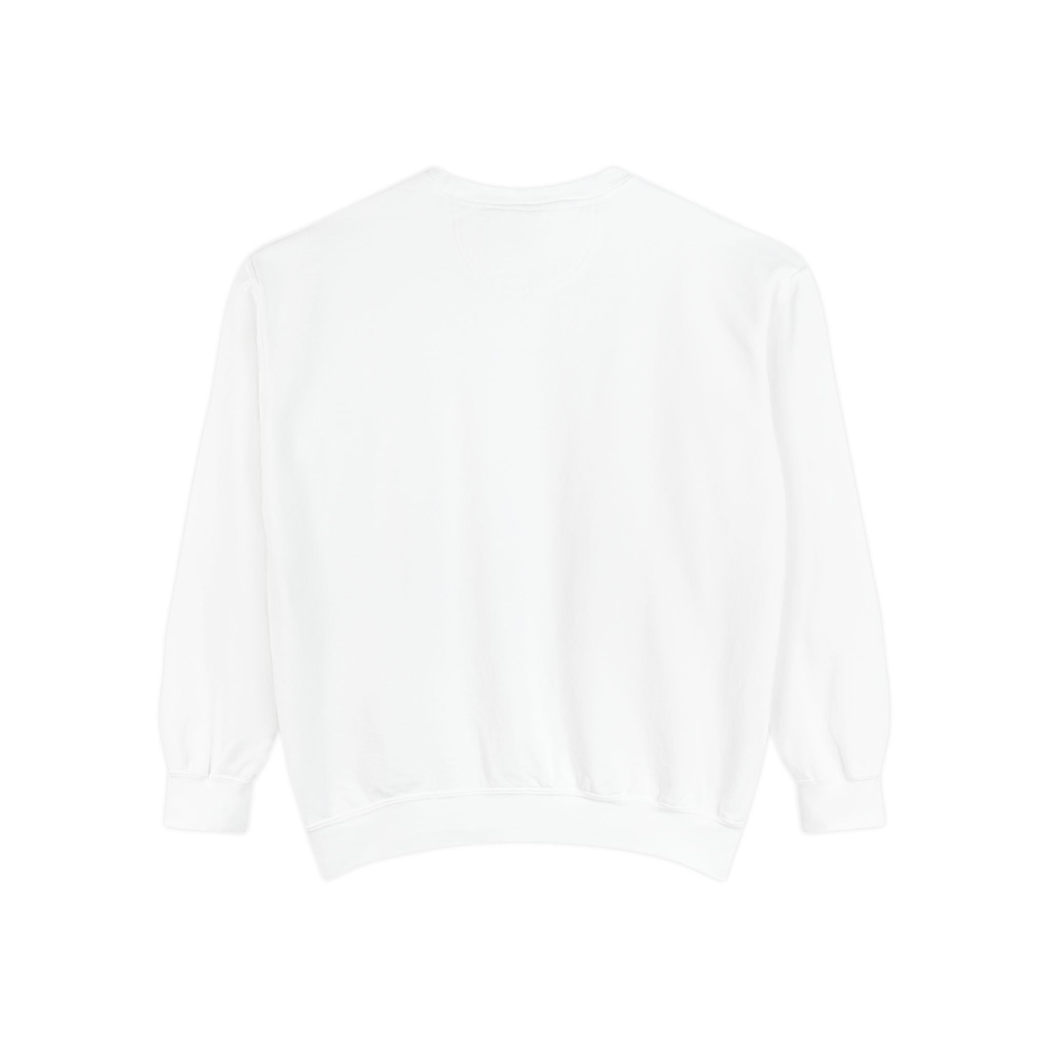 back view of white sweatshirt with on a white background