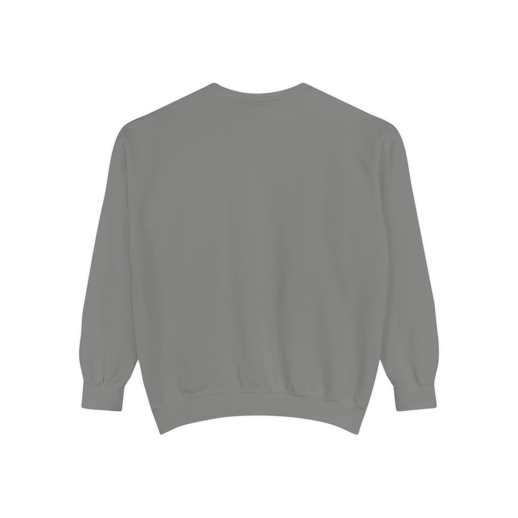 back view of gray sweatshirt on a white background