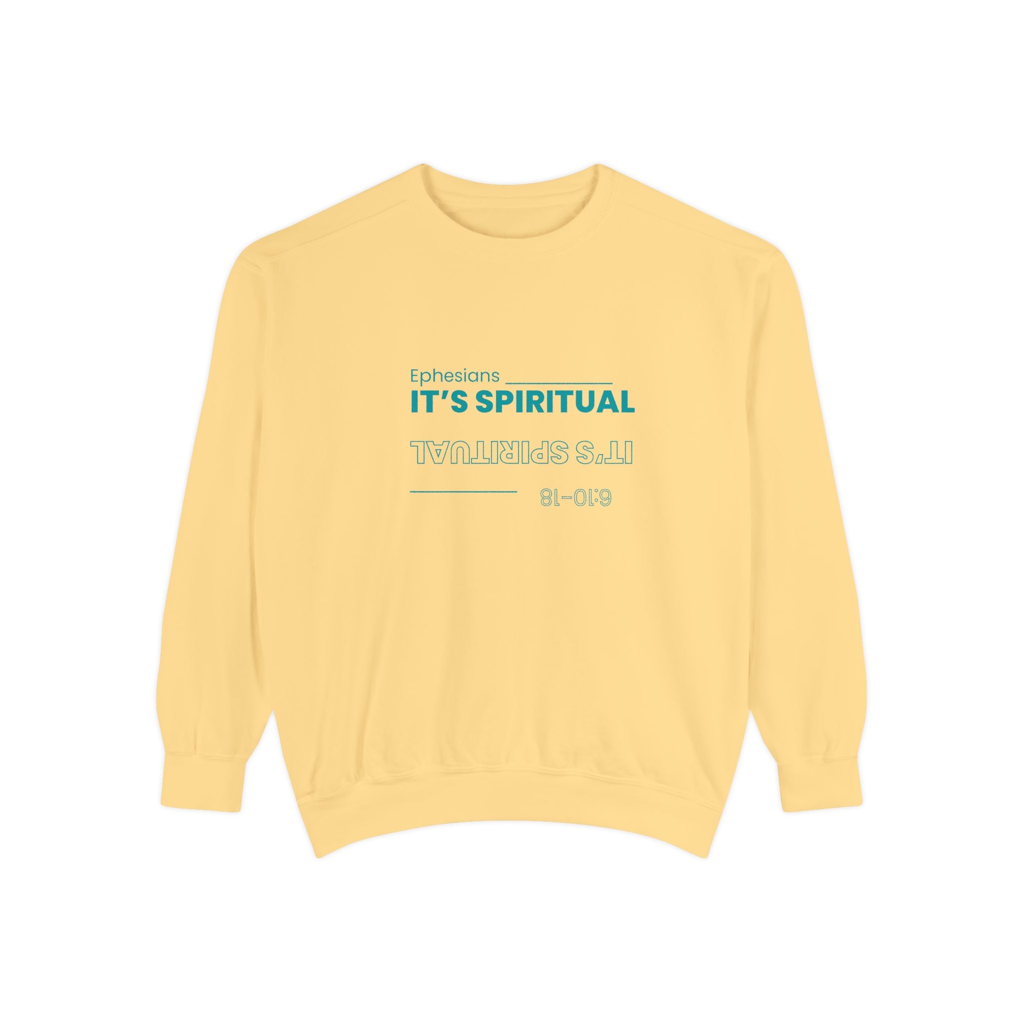 Yellow sweatshirt with text on a white background