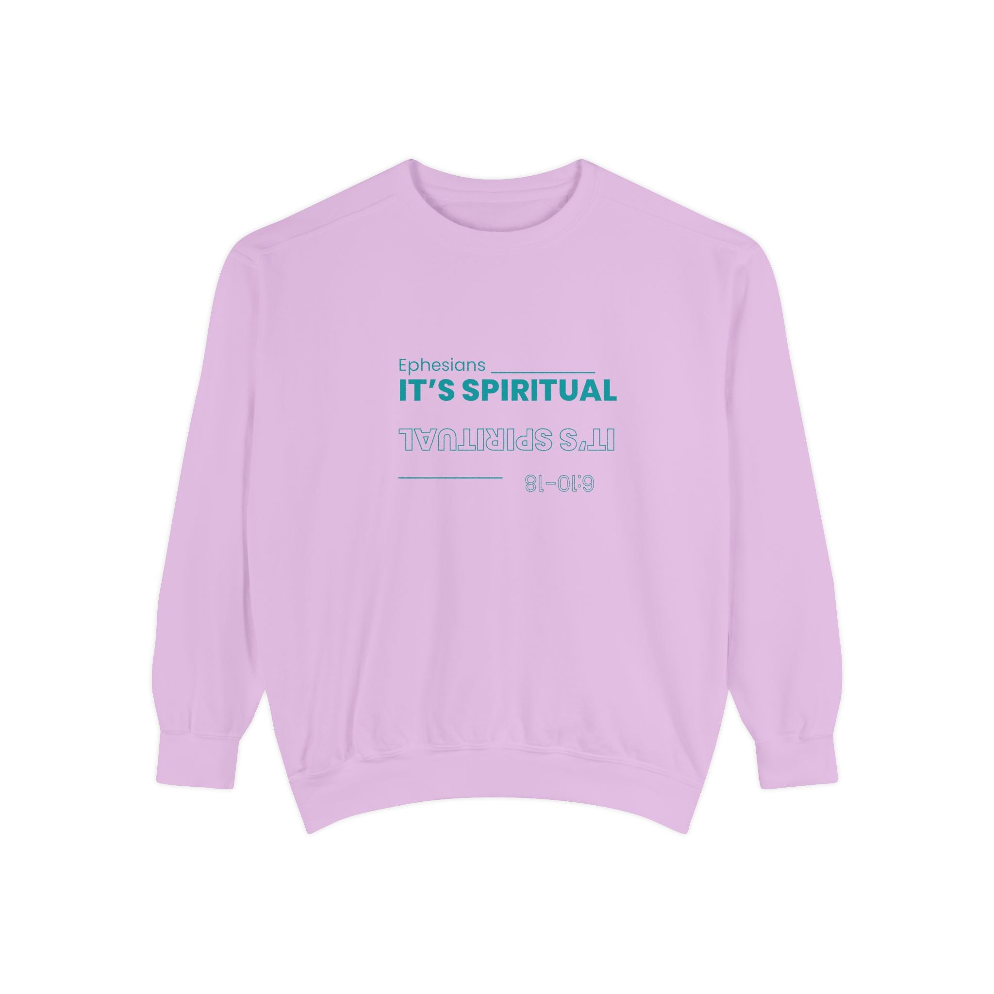 Purple sweatshirt with text on a white background