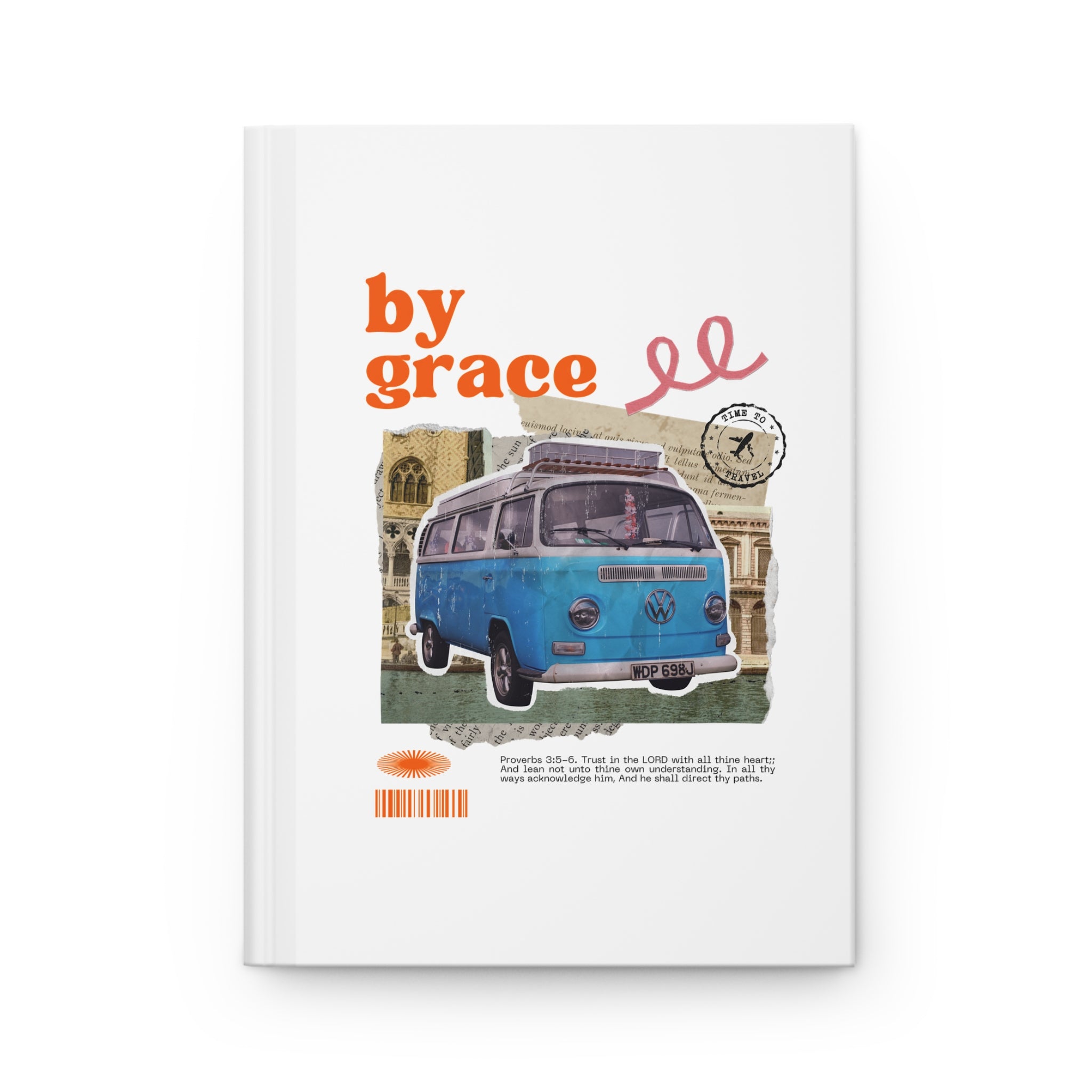 Book cover with a blue van illustration and 'by grace' text on a white background