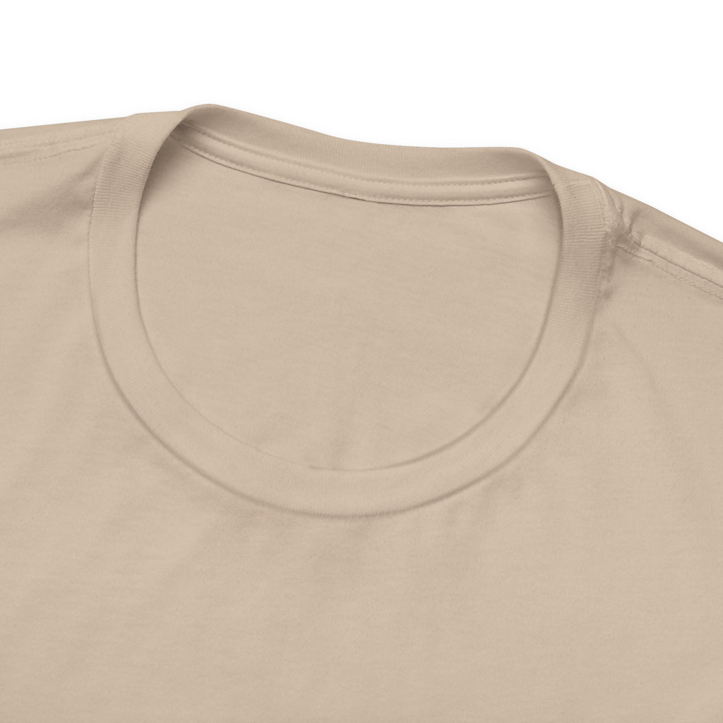 Close-up of a light brown  t-shirt with a focus on the neckline.
