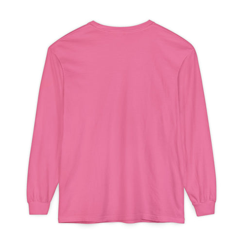 back view of Pink long-sleeve shirt on a white background