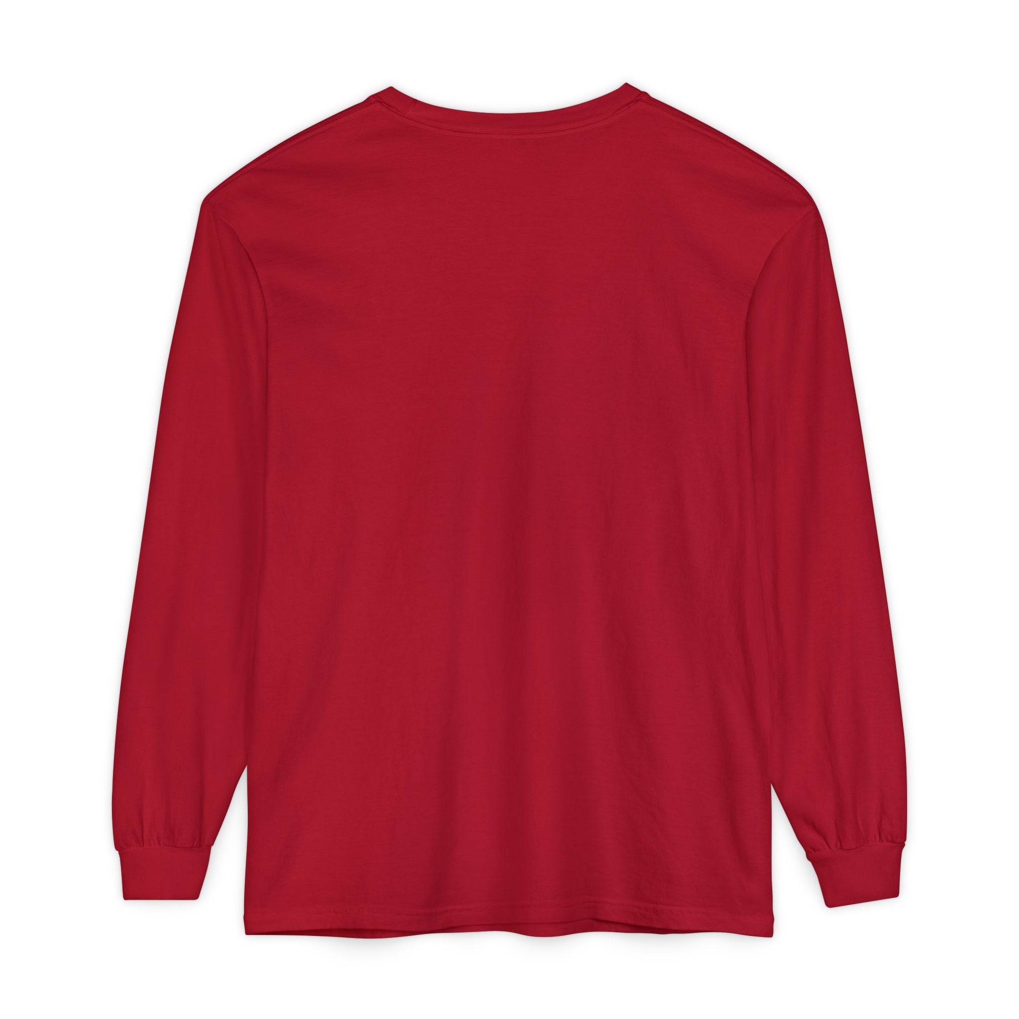 plain back view of Red long-sleeve shirt on a white background