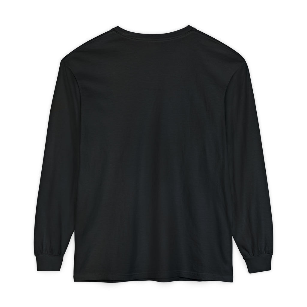 plain back view of Black long-sleeve shirt on a white background