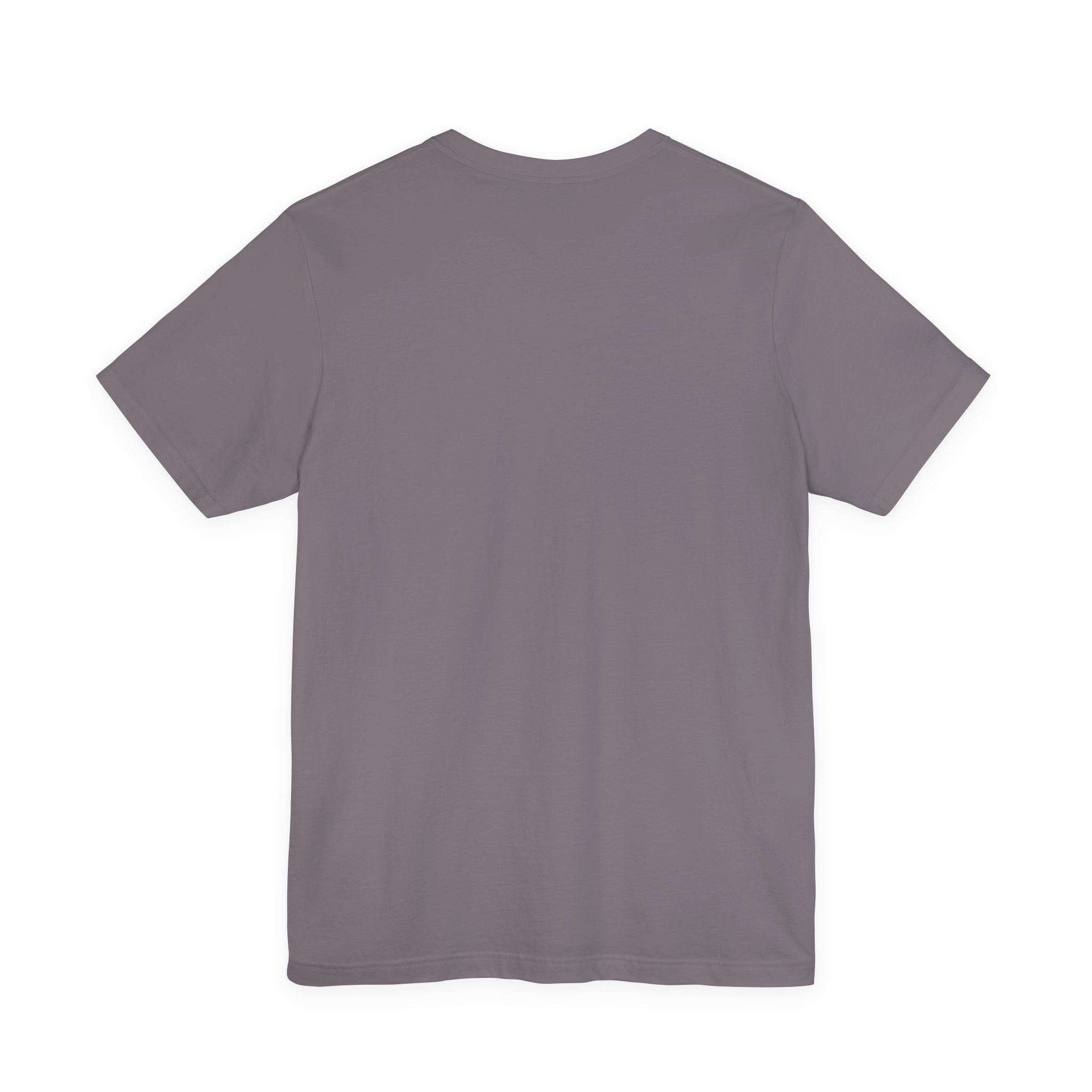 plain back view of purple  t-shirt on a white background