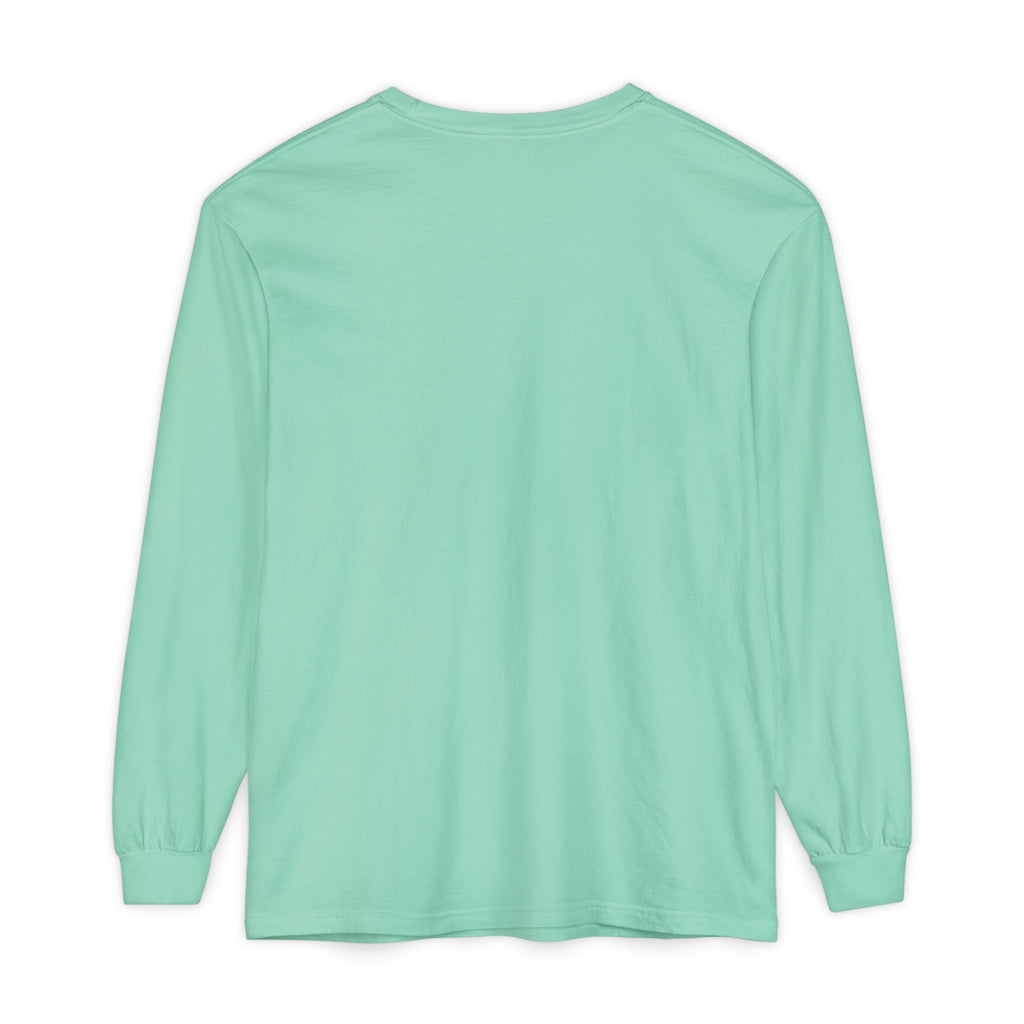 back view of Mint green long-sleeve shirt on a white background