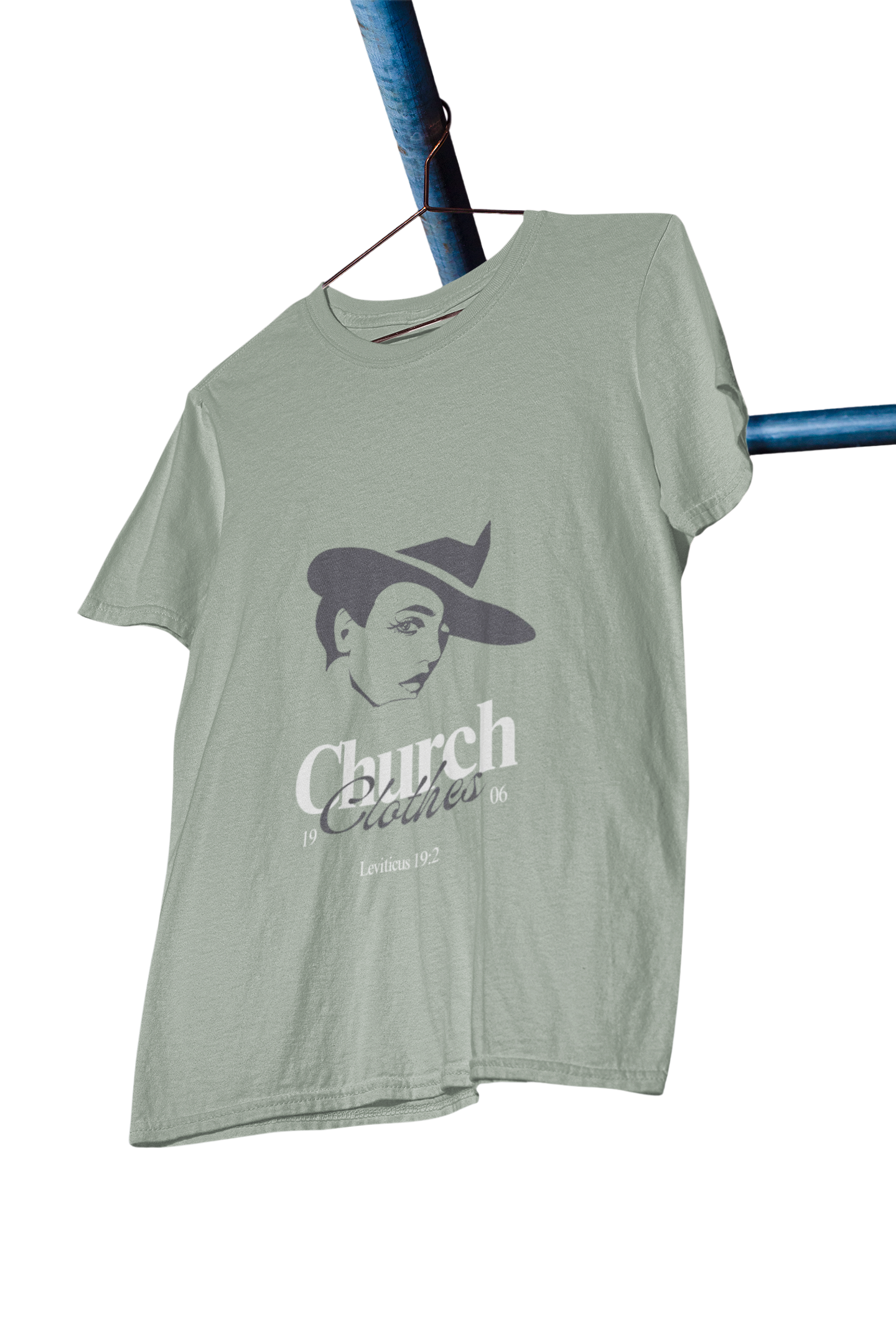 Green t-shirt with a graphic design and text on a white background