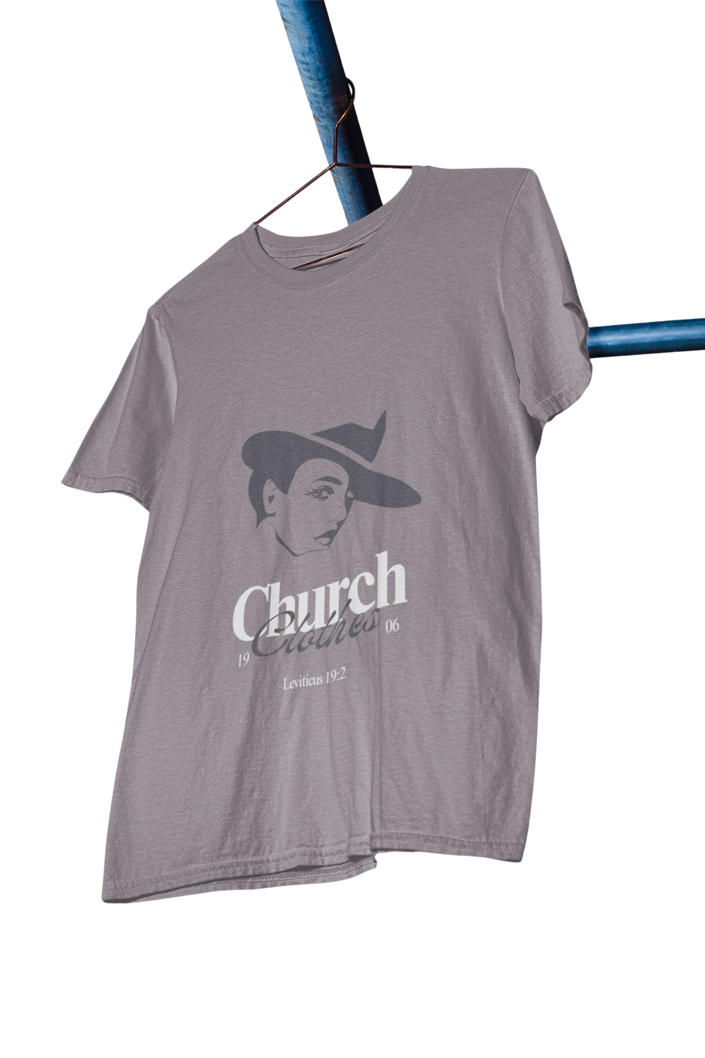 purple t-shirt with graphic design and text on a white background