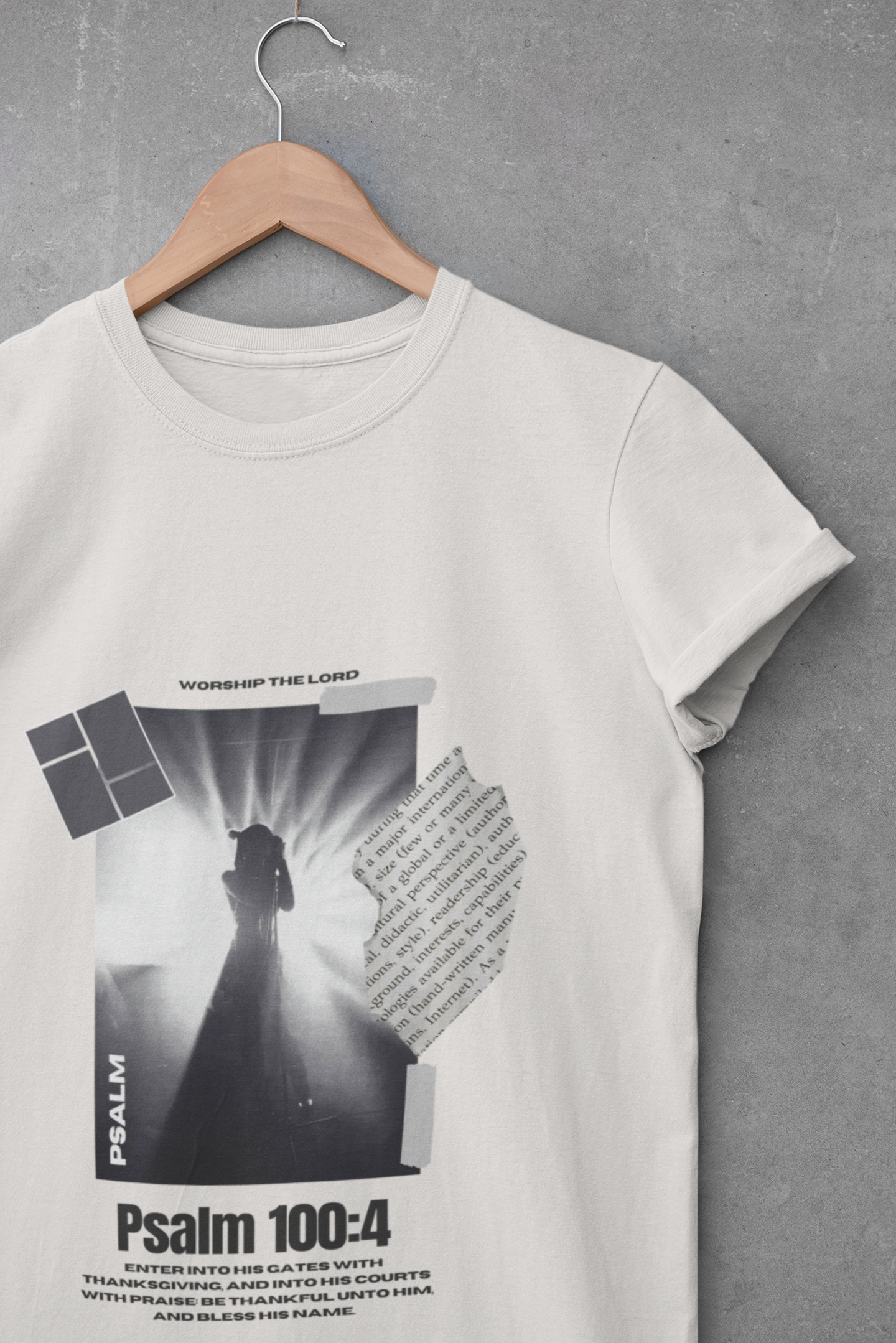 vintage White t-shirt with graphic design and text on a gray background