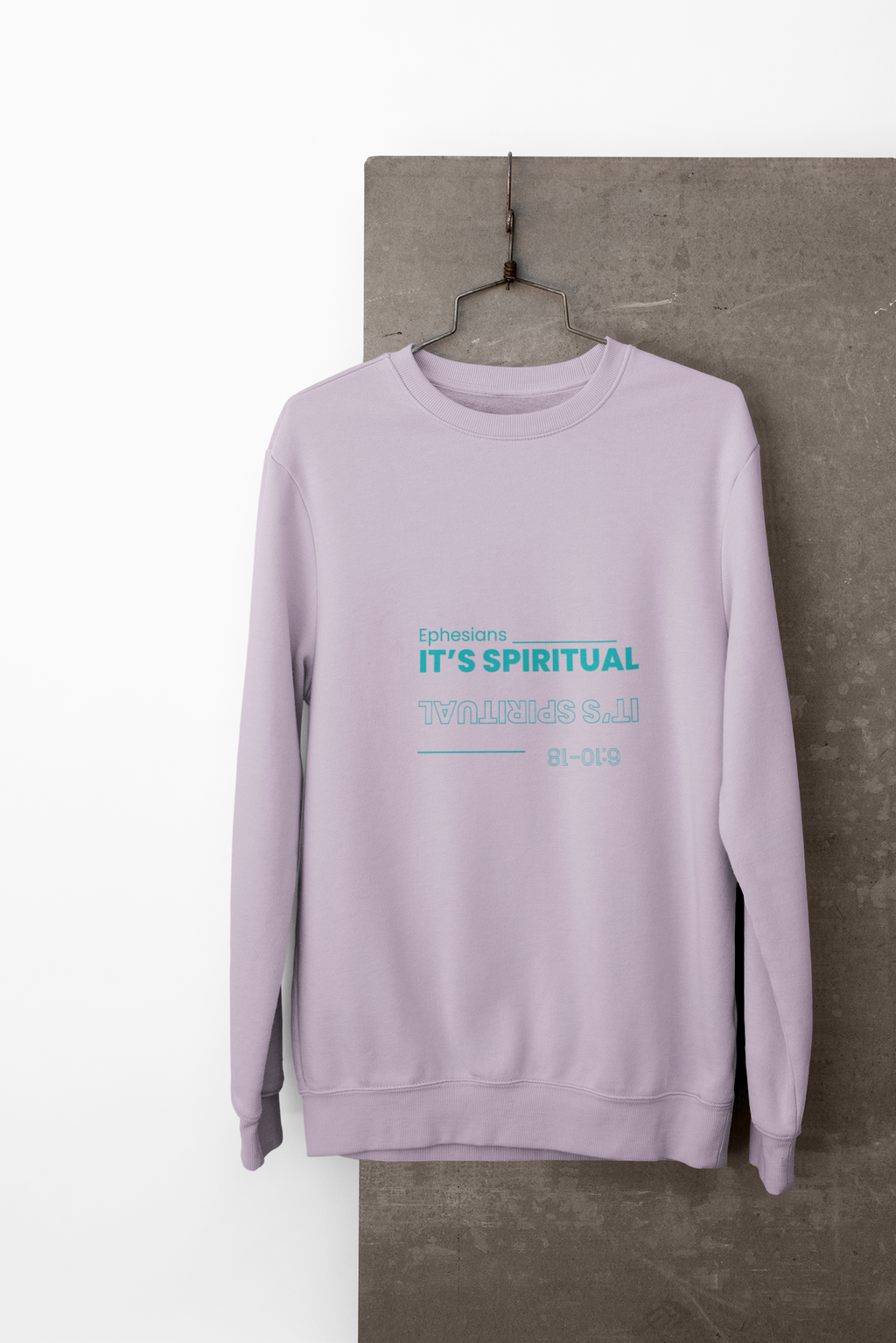 purple sweatshirt with text on a white background