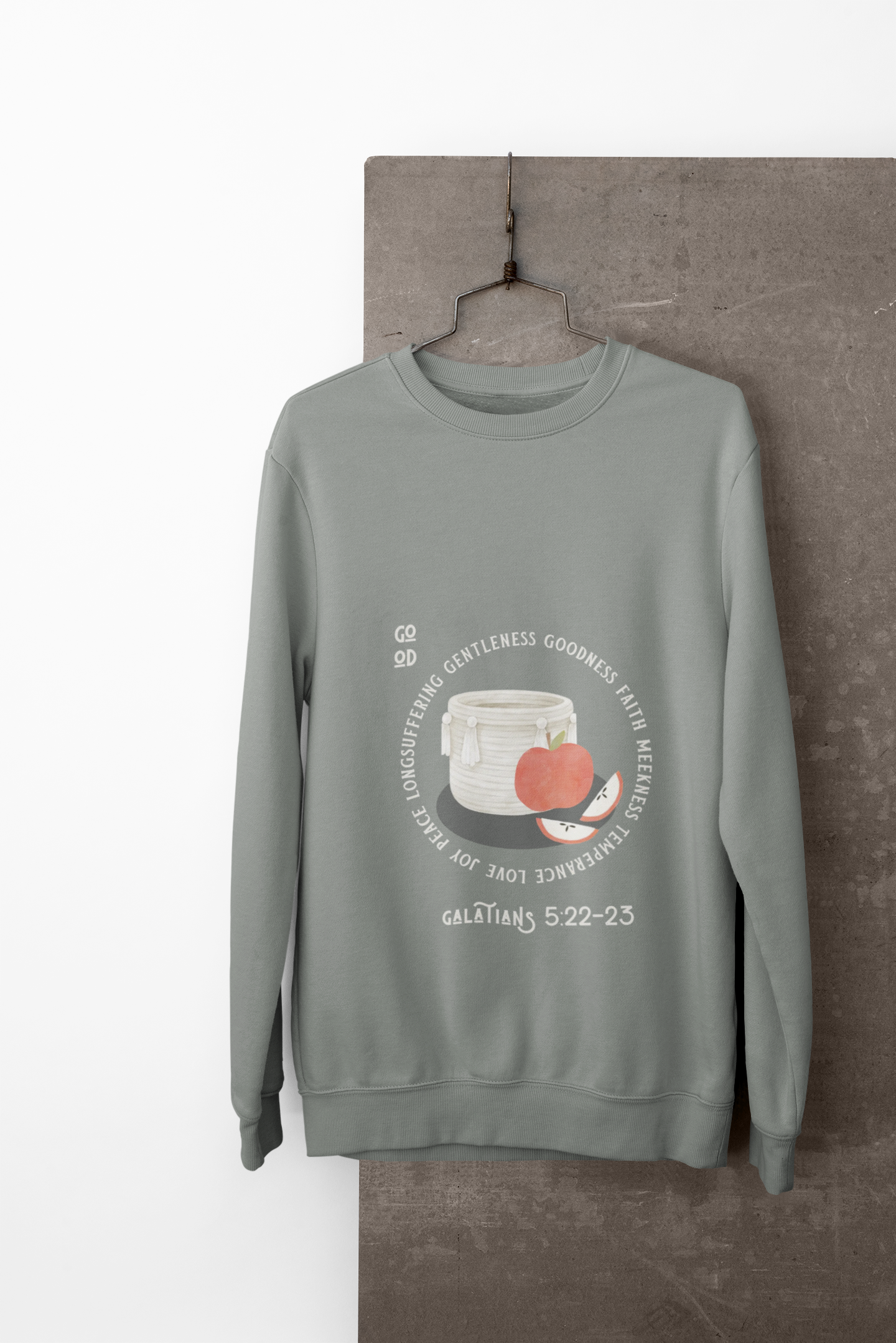 Gray sweatshirt with a graphic design on a white background