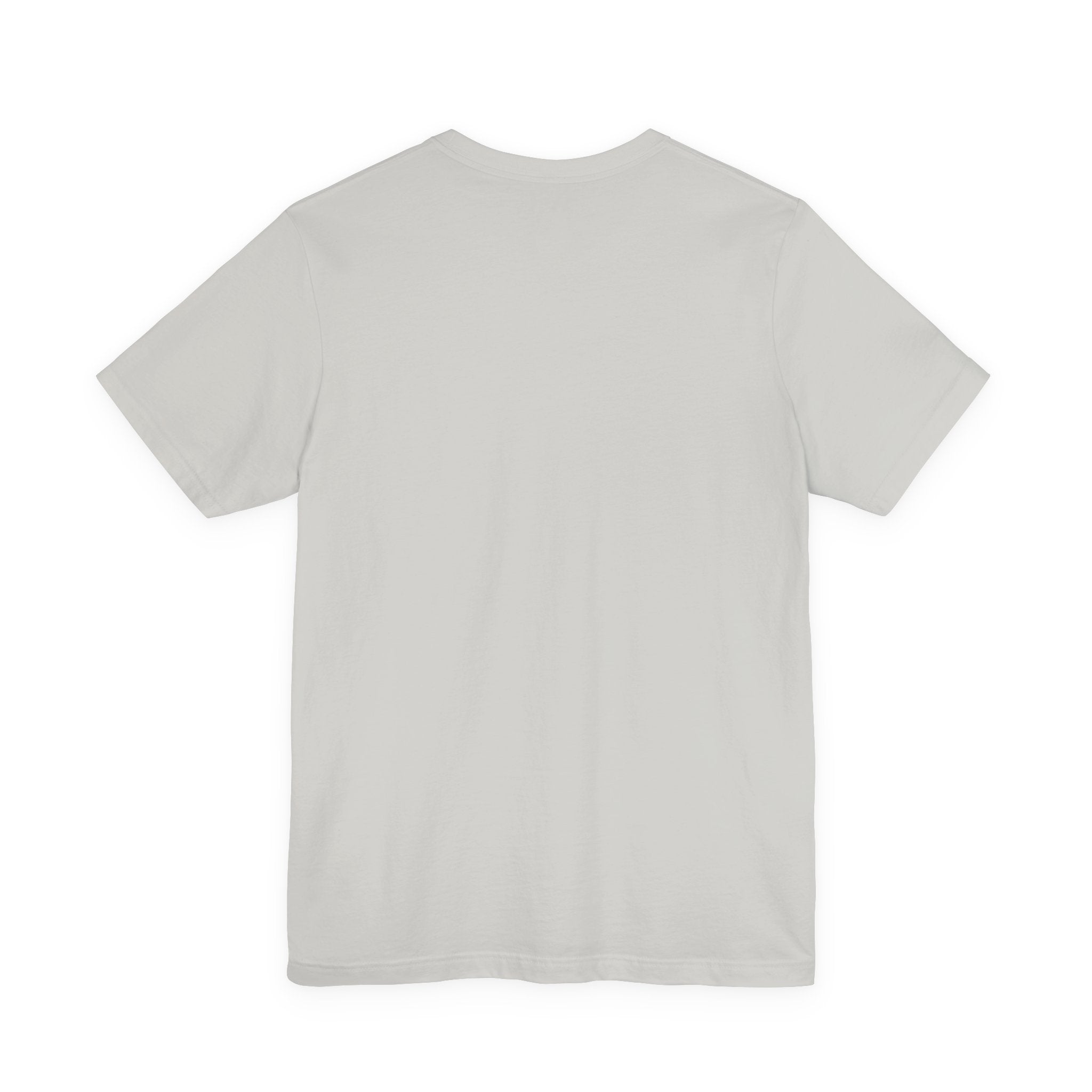 Plain back view of light gray t-shirt on a white background