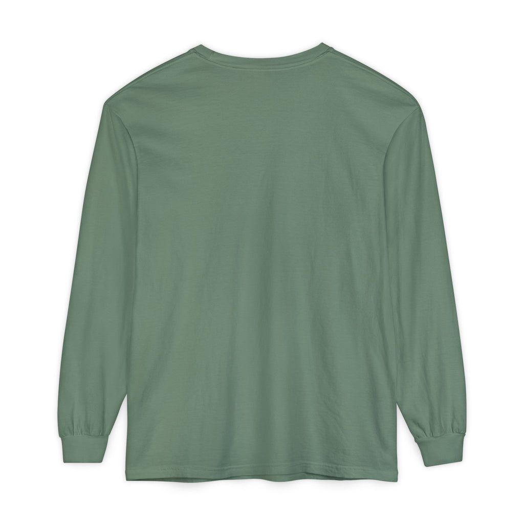 back view of Green long-sleeve shirt on a white background