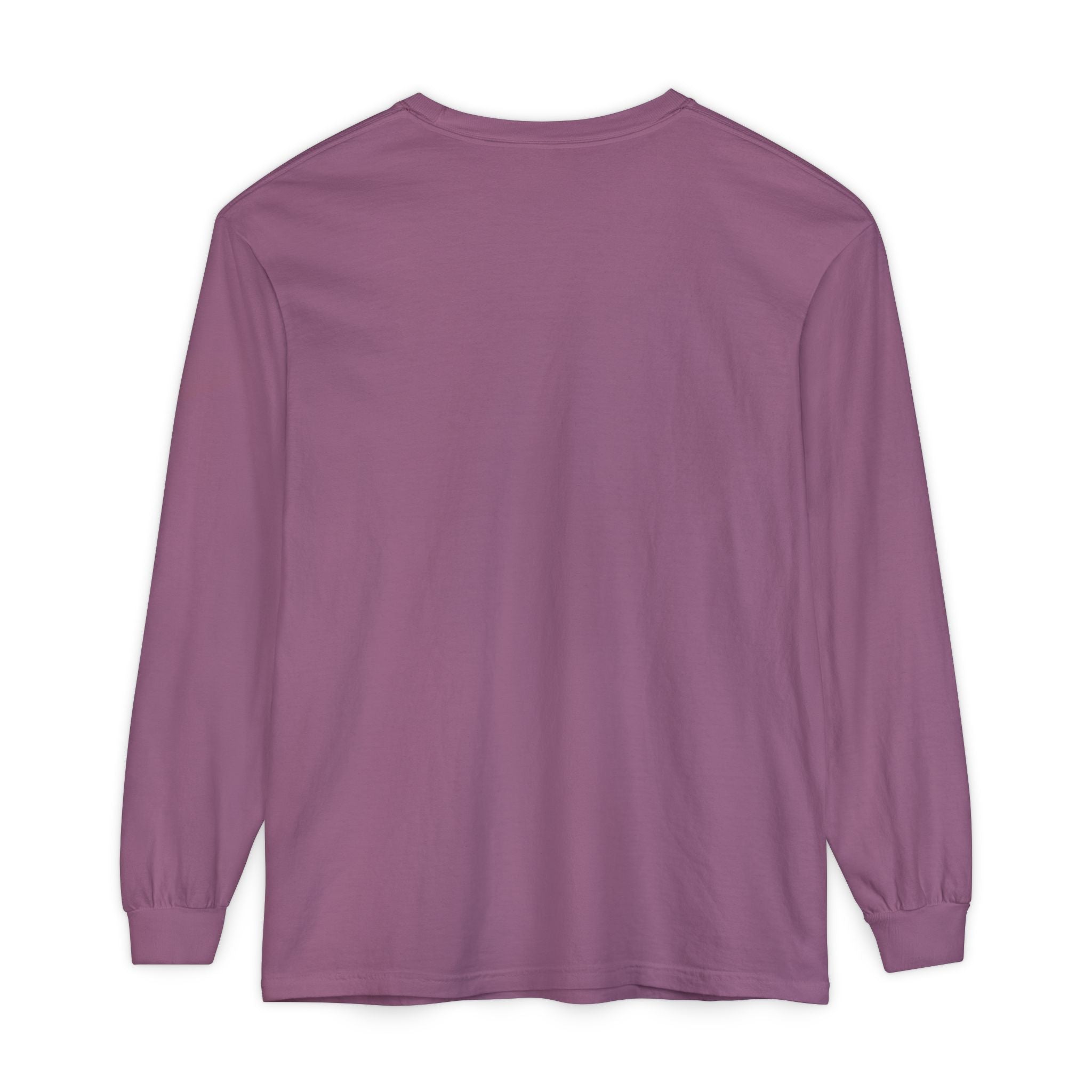 plain back view of Purple long-sleeve shirt on a white background