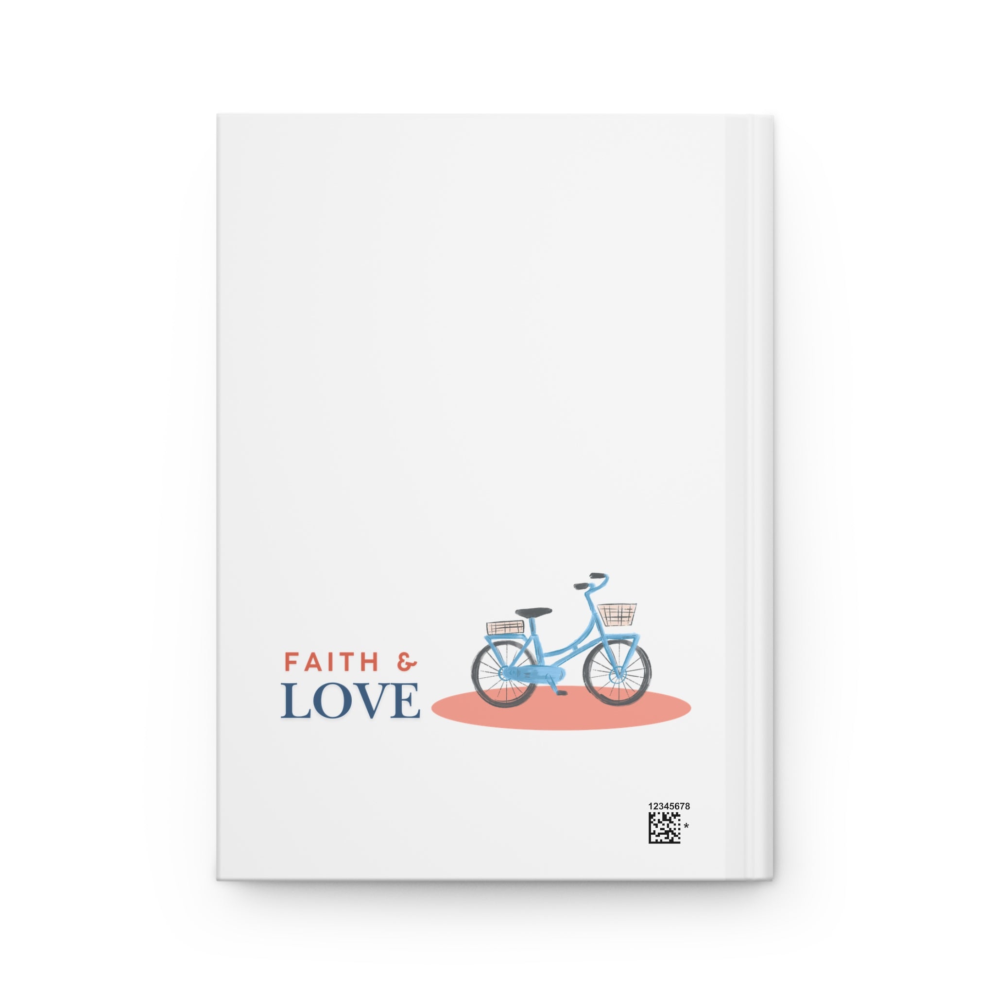 back side of Notebook with a bicycle illustration and 'Faith & Love' text on a white background
