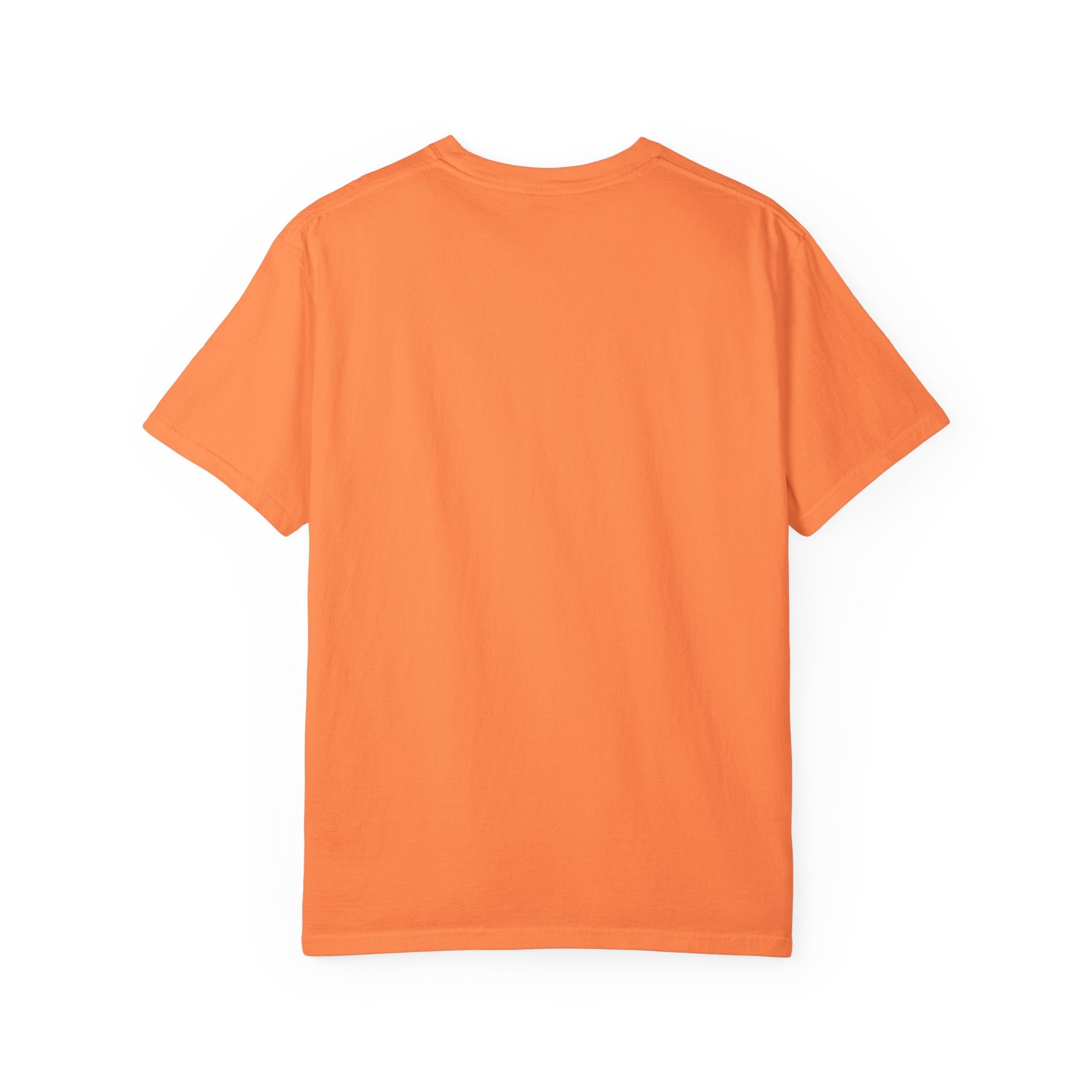 back of Orange t-shirt on a white background