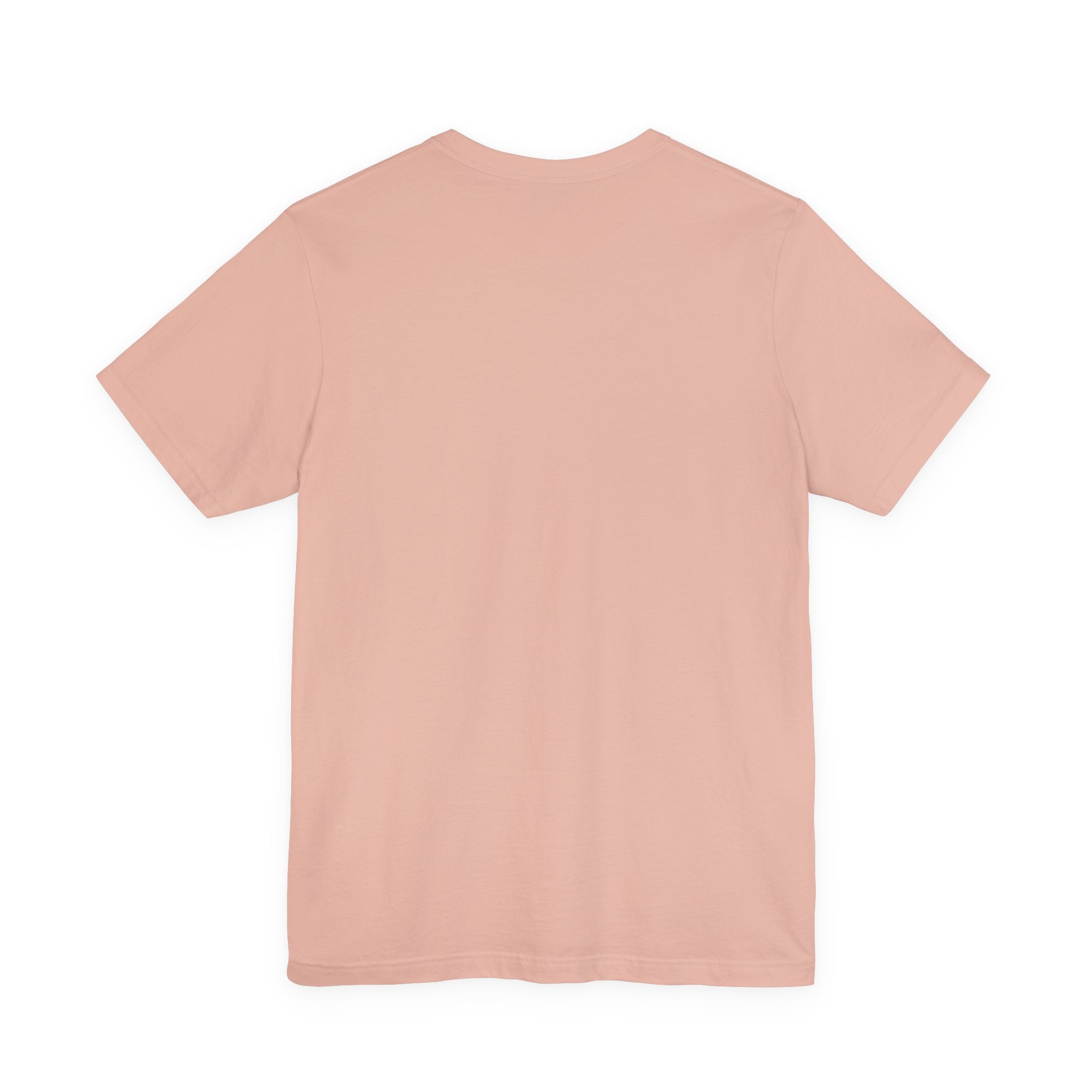 Plain back view of peach t-shirt on a white background