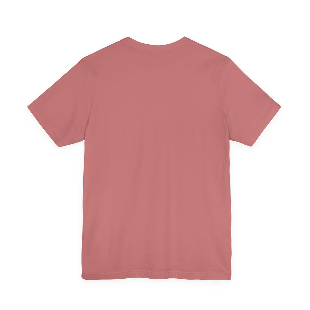 Plain back view of a mauve t-shirt on a white background