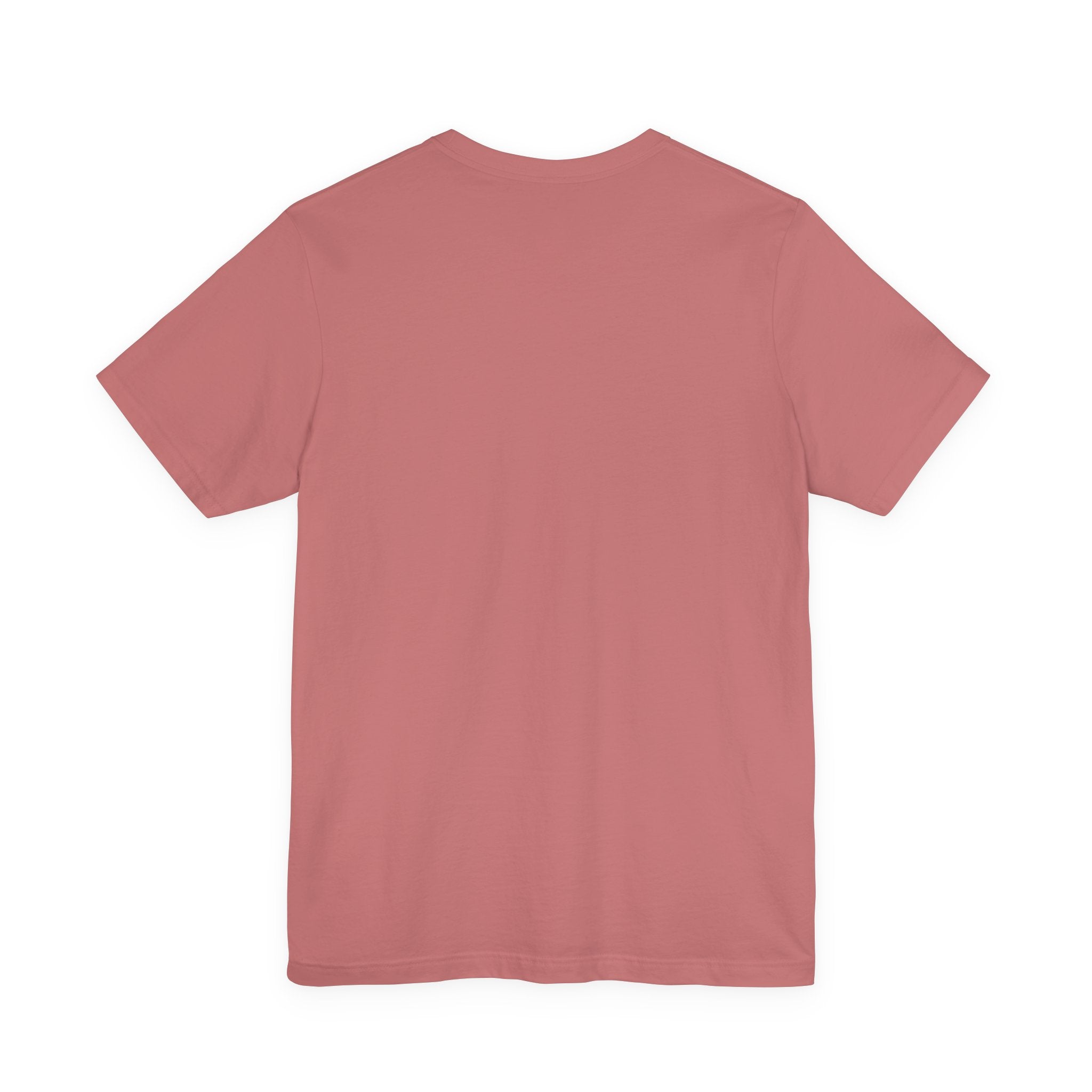 Plain back view of a mauve t-shirt on a white background