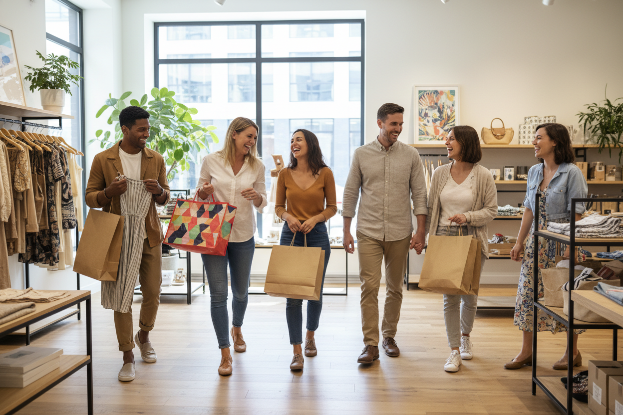 happy people shopping